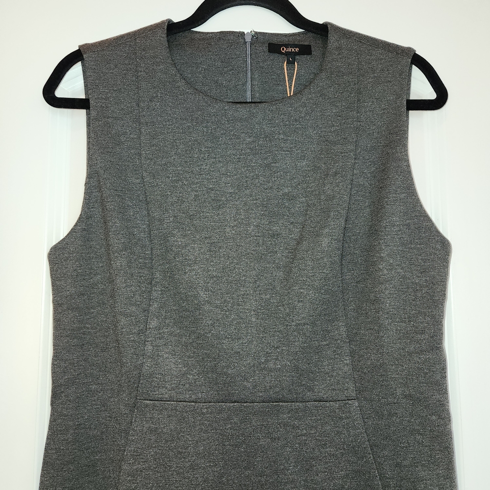 NWT Quince Ultra Stretch Ponte Sleeveless Dress Charcoal Size L Gray Jumper Zip - Picture 4 of 14